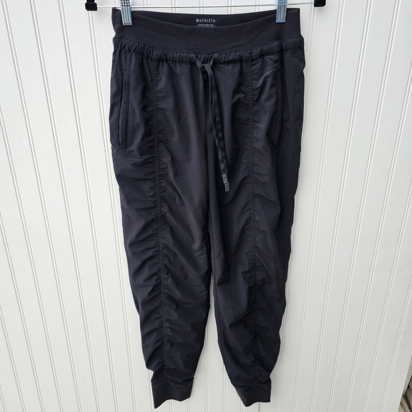 Athleta Black Joggers Rushed Sides With Pockets Womens Size 2 - Picture 2 of 4